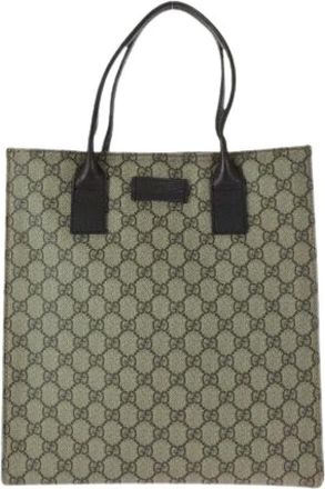 Gucci Pre-owned Tote Bags, female, Beige, Size: ONE SIZE Pre-owned GG Supreme Canvas Leather Tote Bag
