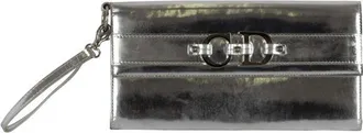 Dior Womens Christian Metallic Silver Pochette Leather - One Size