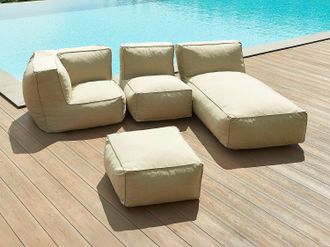Vente-Unique Salotto da giardino in Tessuto 4 posti: 1 poltrona, 1 angolo, 1 penisola e 1 pouf Beige - NOUMARA di MYLIA