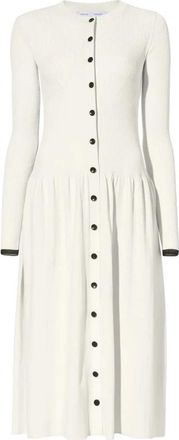Proenza Schouler Ribgebreide Jurk met Knopen aan de Voorkant - Dames - Shirt Kleedjes - Beige - L - Polyester - Kleedjes