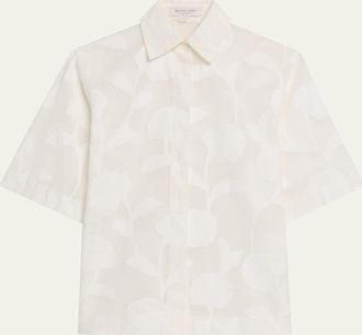 Michael Kors Button-Down Floral Burnout Cotton Shirt