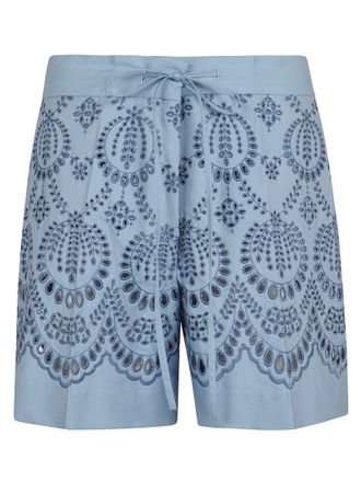 P.A.R.O.S.H. Embroidered Light Blue Shorts with Adjustable Drawstring Waist