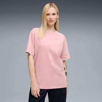 Puma T-Shirt PUMA ESS ELEVATED RELAXED WASH TEE, Damen, Gr. XL, rosa (poised pink), Jersey, Obermaterial: 100% Baumwolle, unifarben, relaxed fit normal, Ru