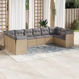 vidaXL Juego De Sof&aacute;s Jard&iacute;n Con Cojines Beige 10 Pzas Rat&aacute;n Sint&eacute;tico Vidaxl