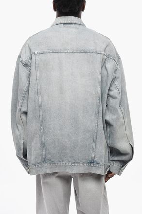 Balenciaga Denim Jacket with Delav&eacute; Effect and Logo Buttons Balenciaga