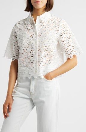 Frame Denim The Deco Cotton Eyelet Button-Up Shirt in White at Nordstrom Rack, Size X-Large