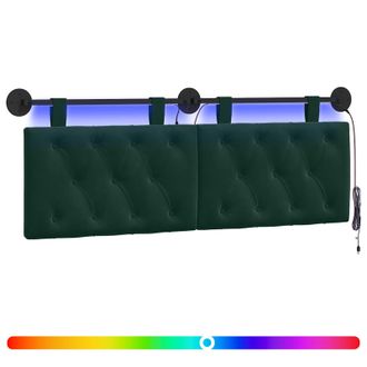 vidaXL Cabecero Colgante Con Luz Led Verde Oscuro Terciopelo Vidaxl