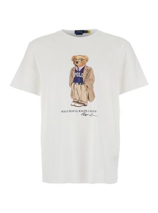 Polo Ralph Lauren White Crewneck T-Shirt With Maxi Logo Print On The Front In Cotton Man
