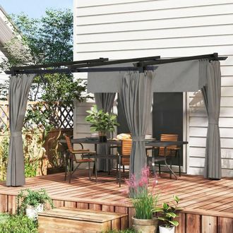 OUTSUNNY 3 x 3(m) Metal Pergola with Retractable Roof & Sidewalls, Light Grey