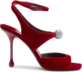 Jimmy Choo London Orb 95 Ruby Red Velvet Designer Sandals UK8 / EU41 - Burgundy - 41 (IT41 / UK8)