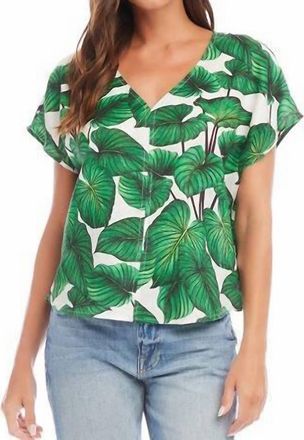 Karen Kane Print Dolman Sleeve Top In White/green