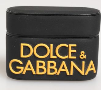 Dolce & Gabbana Black Yellow Rubber Logo Embossed Accessory Airpods Case