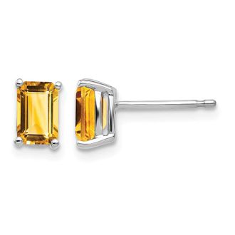 Diamond2Deal 14k White Gold 6x4mm Emerald Cut Citrine Earrings