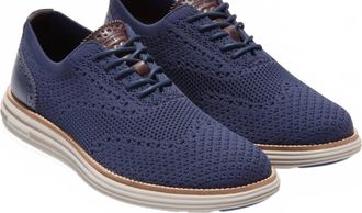 Cole Haan Mens Originalgrand Remastered Stitchlite Oxfords In Marine Blue-Dark Chocolate Brown-Silver