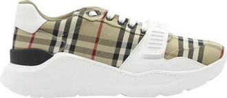 Burberry Check su&egrave;de en leren sneakers - Heren - Sneakers - Beige - 45 EU - Su&egrave;de - Schoenen