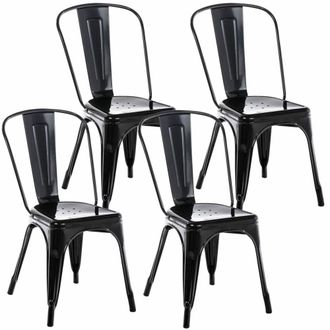 Clp Set de 4 sillas con patas de metal y asiento en Metal Negro
