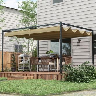 OUTSUNNY 4x3(m) Metal Pergola Gazebo Patio Sunshelter Retractable Canopy in Khaki