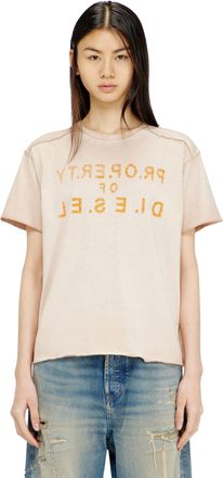 Diesel Regular cotton T-shirt with D appliqu&eacute; - T-Shirts - Woman - Beige
