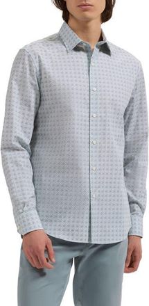 Bugatchi Julian Shaped Fit Quatrefoil Print Stretch Cotton Button-Up Shirt in Seafoam at Nordstrom, Size Xxx-Large