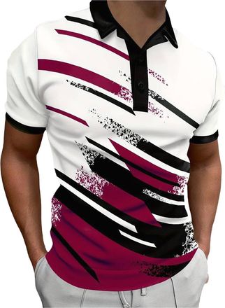 Generic Mens Polo Shirt with Zip Short Sleeve Basic Polo Shirt 3D Print Colourful Polo Shirt, Casual Shirts Men Turn-Down Collar T-Shirt, Summer Slim Fit Spor