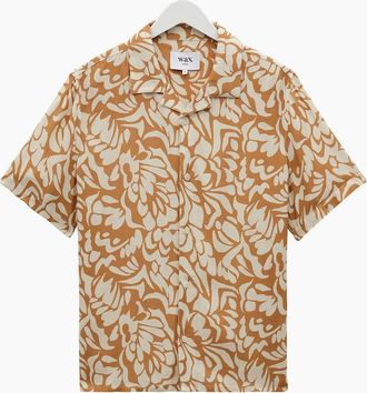 Wax London Mens Wax London Didcot Two Tone Floral Short Sleeve Shirt - Tan Beige - Size: Regular/36