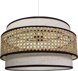 Wonderlamp L&aacute;mpara de techo con pantalla de lino y rafia fabricadas a mano marr&oacute;n