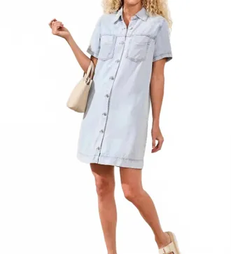 Tribal Button Front Flowy Denim Mini Shift Dress In Bondibeach