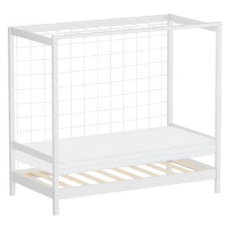 ML Design Ml-design - Cama Infantil 80 X 160 Cm En Forma De Porter&iacute;a De F&uacute;tbol Con Colch&oacute;n 10cm Madera De Pino Color Blanco, Cuna Individual Para Ni&ntilde;o Con Somie