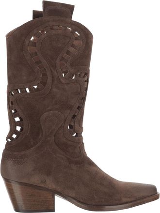 Sartore Mid-Calf Suede Boots with Intricate Cut-Out Design