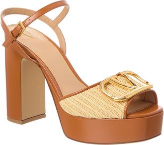 Valentino Vlogo Signature 115 Raffia & Leather Platform Sandal