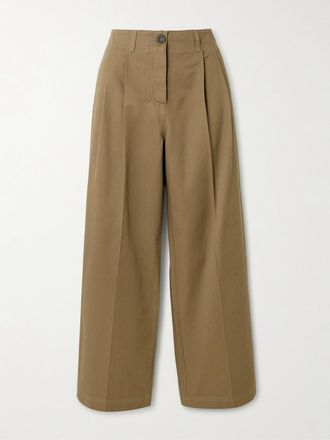 Toteme Pantaloni A Gamba Larga In Twill Di Cotone Con Pinces - Verde