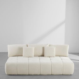 Maisons du monde Sof&aacute; cama de 3 plazas de tejido de poli&eacute;ster con relieve beige