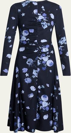 Erdem Floral Gathered Long-Sleeve Midi Dress
