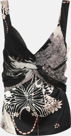 Roberto Cavalli Black Multicolor Printed Stretch Satin Camisole