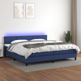 vidaXL Cama Box Spring Colch&oacute;n Y Luces Led Tela Azul 200x200 Cm Vidaxl