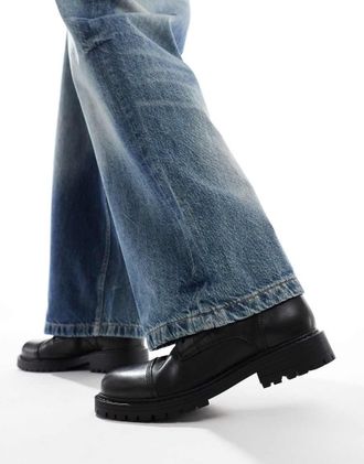 Jack & Jones Stivali stringati in pelle neri con suola spessa-Nero