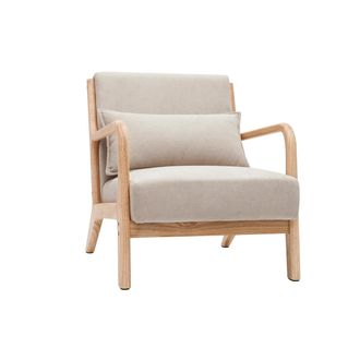 Miliboo Sill&oacute;n De Madera Clara Y Tela Efecto Aterciopelado Beige Derry