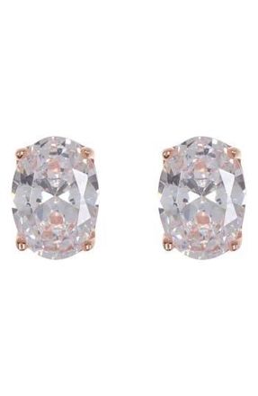 Suzy Levian Rose Gold Plated Oval CZ Stud Earrings in Pink at Nordstrom Rack