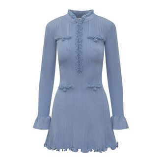 Self Portrait Short Dresses, female, Blue, Size: L Ribbed Knit Mini Dress