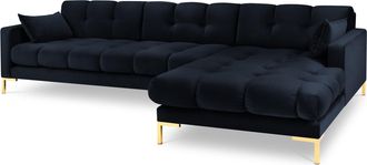 BLOOMINGLOFT Design-Ecksofa Mamaia Samt - Dunkelblau