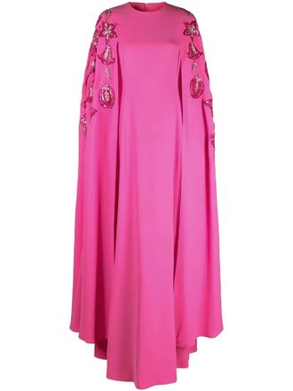 Dina Melwani floral-embroidered crepe gown - Pink