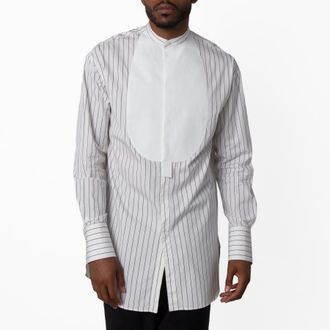Ferragamo Pinstripe Bib-Front Cotton Shirt, Brand Size 46 ( US Size 36 )