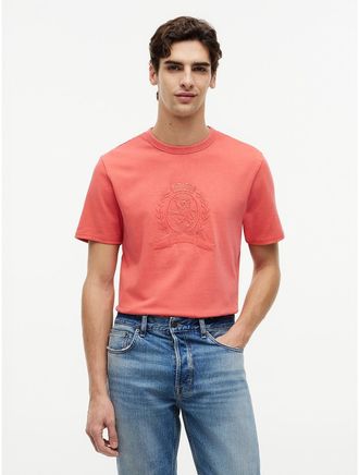 Tommy Hilfiger Mens Laurel Leaf Logo Garment-Dyed T-Shirt - Red - XXXL