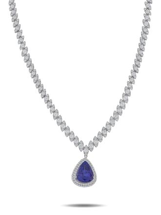 Luxury Bazaar diamond and tanzanite necklace - Zilver