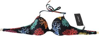 Dolce & Gabbana Black Corals Print Women Beachwear Bikini Tops Nylon Elastane