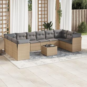vidaXL Set De Sof&aacute;s De Jard&iacute;n 11pzas Con Cojines Rat&aacute;n Sint&eacute;tico Beige Vidaxl