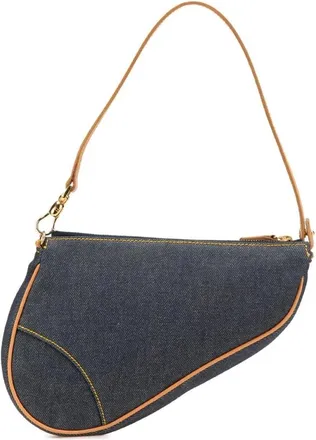 Dior Pre-owned Shoulder Bags, female, Blue, Size: ONE SIZE Pre-owned Denim Baguette Handbag
