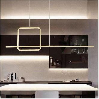 Trade Shop Trade Shop Traesio - Lampadario a Sospensione Led 48w Design Quadrato Linea Oro Ip20 Cucina Luce 4000k 33535