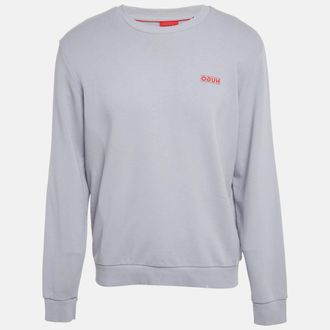 HUGO BOSS Grey/blue Logo Print Cotton Long Sleeve Sweatshirt