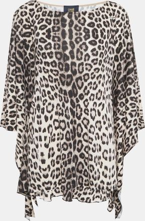 Roberto Cavalli Cavalli Class Beige/black Animal Printed Jersey Kaftan Top